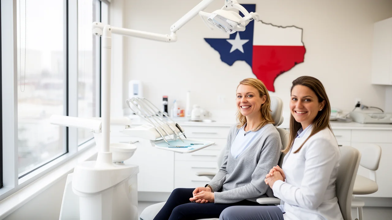 A dentist and patient in a modern Texas dental office, representing the high standard of care and trust discussed in Texas dentistry insights.
